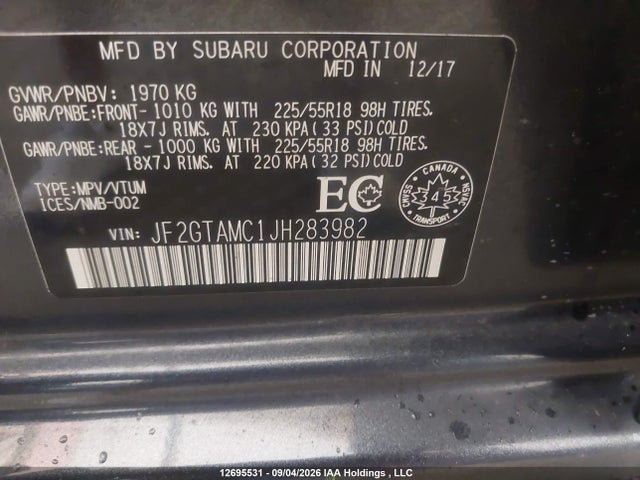 Продаж на аукціоні авто 2018 Subaru Crosstrek Limited, vin: JF2GTAMC1JH283982, номер лоту: 12695531