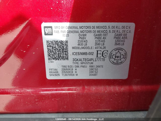 2023 Gmc Terrain Sle მანქანა იყიდება აუქციონზე, vin: 3GKALTEG4PL177770, აუქციონის ნომერი: 12695540
