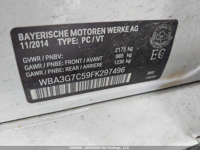 2015 Bmw 328i Xdrive Touring მანქანა იყიდება აუქციონზე, vin: WBA3G7C59FK297496, აუქციონის ნომერი: 12695560