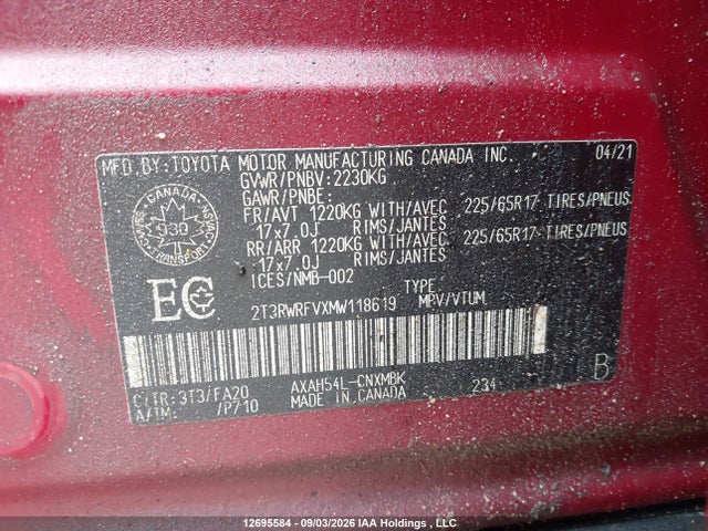 Toyota RAV4 2021 2T3RWRFVXMW118619 Image 9