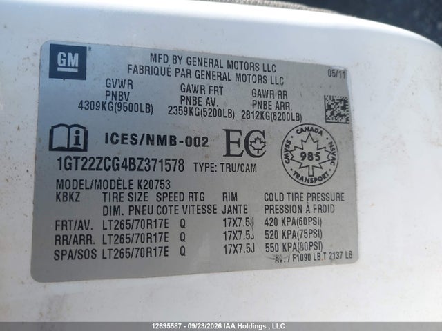 Продажа на аукционе авто 2011 Gmc Sierra 2500hd Wt, vin: 1GT22ZCG4BZ371578, номер лота: 12695587