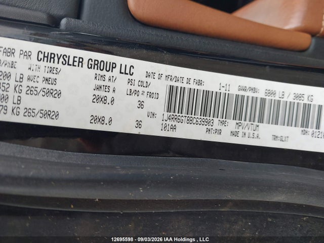 Продажа на аукционе авто 2011 Jeep Grand Cherokee Overland, vin: 1J4RR6GT8BC639903, номер лота: 12695598