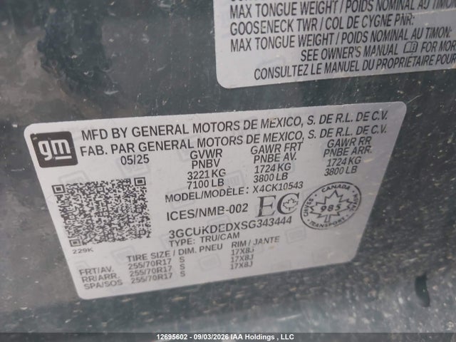 2025 Chevrolet Silverado K1500 Lt მანქანა იყიდება აუქციონზე, vin: 3GCUKDEDXSG343444, აუქციონის ნომერი: 12695602