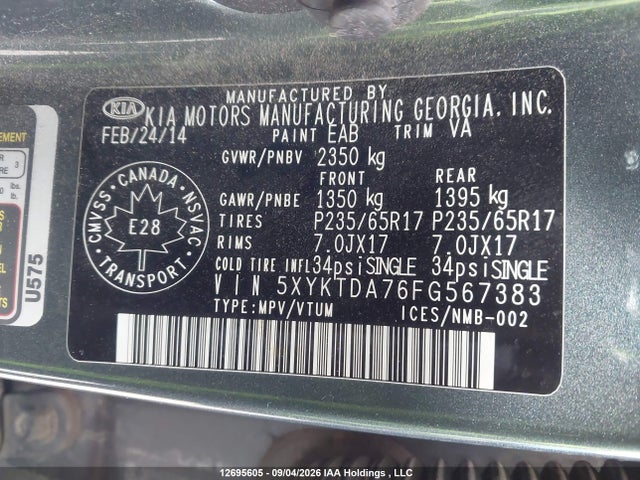 KIA SORENTO LX 2015 5XYKTDA76FG567383 Image 9