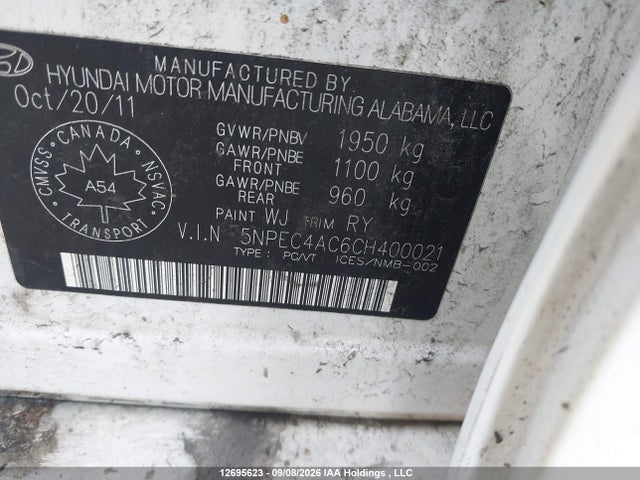 Продаж на аукціоні авто 2012 Hyundai Sonata Limited, vin: 5NPEC4AC6CH400021, номер лоту: 12695623
