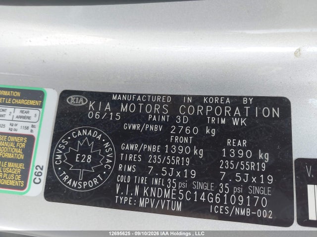 Aukcja sprzedaży 2016 Kia Sedona Sxl, vin: KNDME5C14G6109170, numer aukcji: 12695625