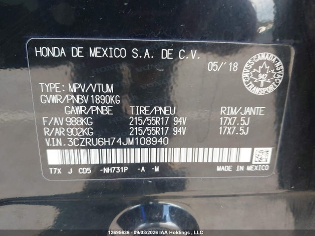 Продажа на аукционе авто 2018 Honda Hr-v Exl, vin: 3CZRU6H74JM108940, номер лота: 12695636
