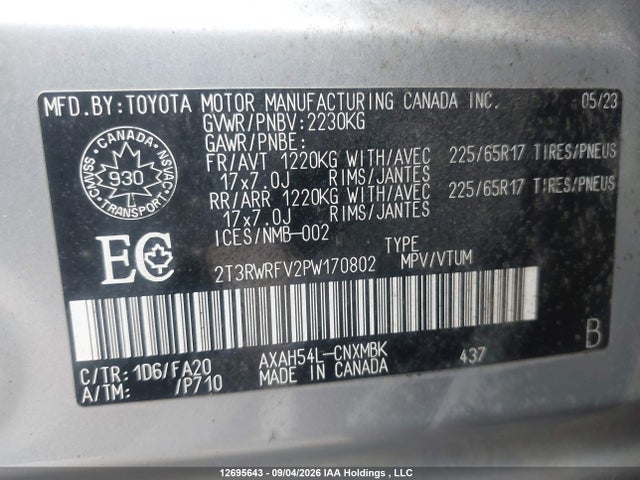 12695643 :رقم المزاد ، 2T3RWRFV2PW170802 vin ، 2023 Toyota Rav4 Hybrid Xle مزاد بيع