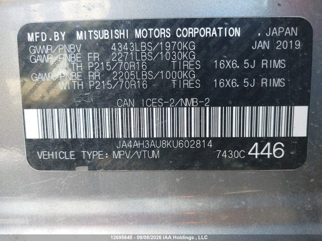 JA4AH3AU8KU602814 Mitsubishi RVR
