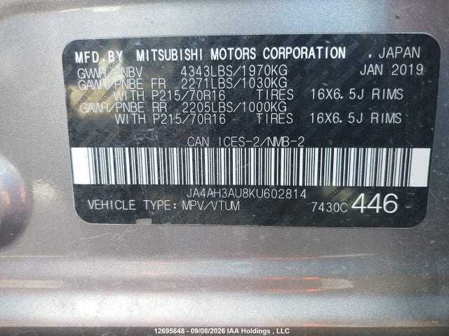 JA4AH3AU8KU602814 Mitsubishi RVR