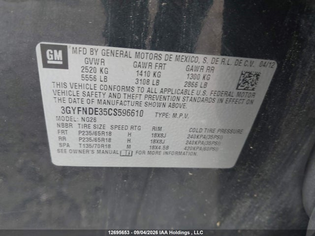 Продажа на аукционе авто 2012 Cadillac Srx, vin: 3GYFNDE35CS596610, номер лота: 12695653
