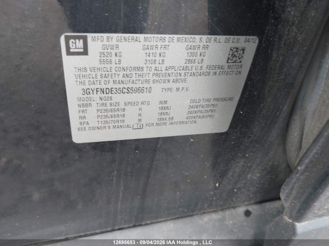Продажа на аукционе авто 2012 Cadillac Srx, vin: 3GYFNDE35CS596610, номер лота: 12695653