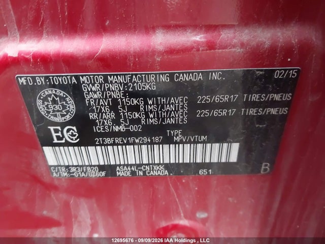 Toyota RAV4 LE 2015 2T3BFREV1FW294187 Image 9