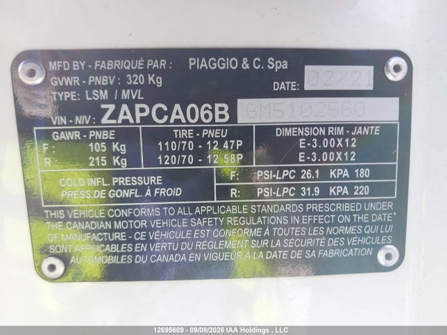 ZAPCA06B6M5102560 Vespa Primavera/sprint 50