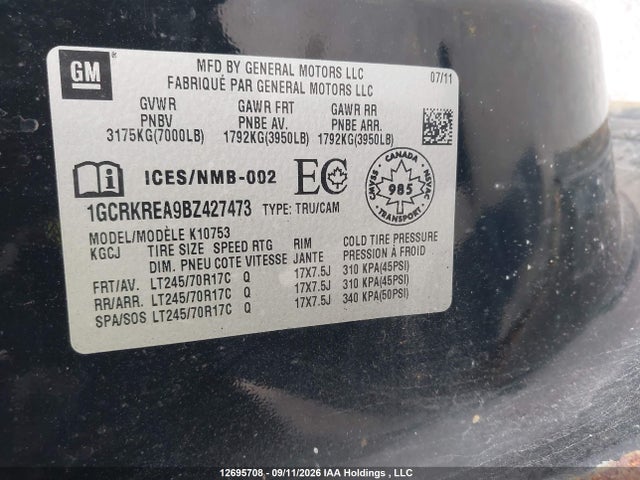 2011 Chevrolet Silverado K1500 Ls მანქანა იყიდება აუქციონზე, vin: 1GCRKREA9BZ427473, აუქციონის ნომერი: 12695708