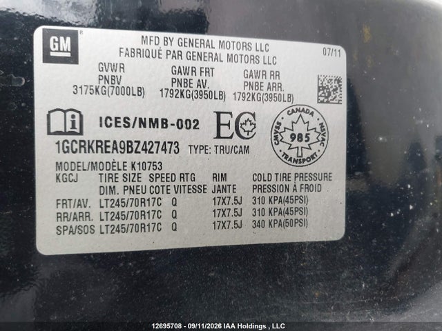 2011 Chevrolet Silverado K1500 Ls მანქანა იყიდება აუქციონზე, vin: 1GCRKREA9BZ427473, აუქციონის ნომერი: 12695708