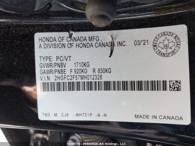 Honda Civic Lx 2021 2HGFC2F57MH012326 Image 9