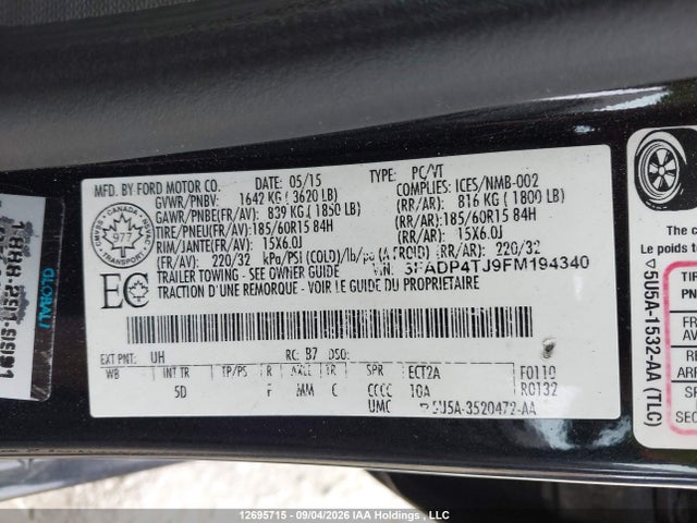Продаж на аукціоні авто 2015 Ford Fiesta S, vin: 3FADP4TJ9FM194340, номер лоту: 12695715