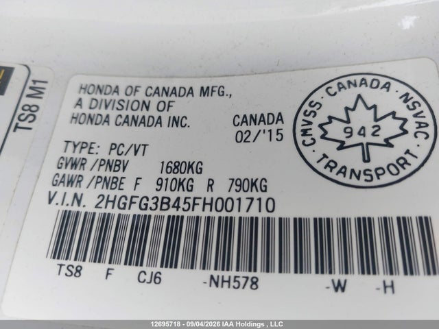 Honda Civic Lx 2015 2HGFG3B45FH001710 Image 9