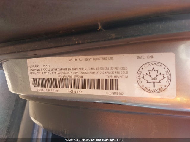 Продаж на аукціоні авто 2009 Subaru Outback 2.5i, vin: 4S4BP61C197332304, номер лоту: 12695730