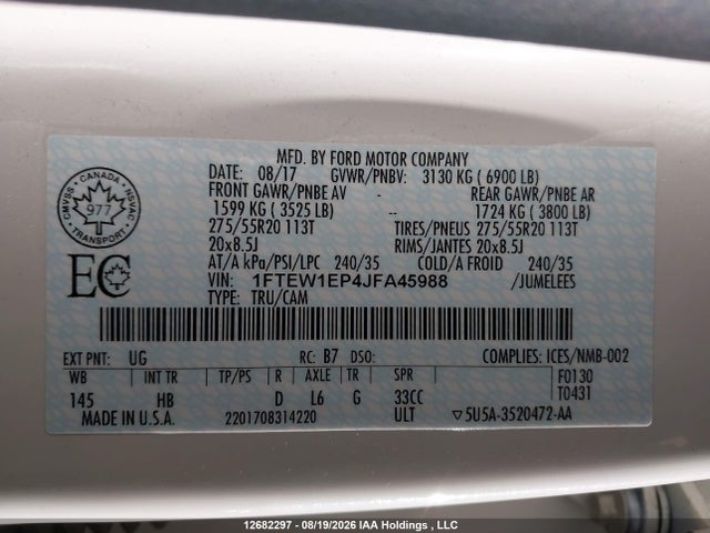 1FTEW1EP4JFA45988 Ford F-150 Lariat