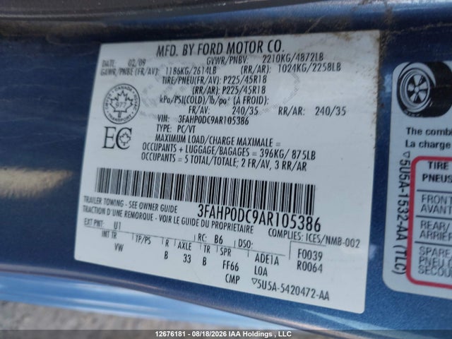Продаж на аукціоні авто 2010 Ford Fusion Sport, vin: 3FAHP0DC9AR105386, номер лоту: 12676181