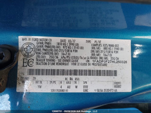 Ford FOCUS SE 2017 1FADP3F27HL250326 Image 9