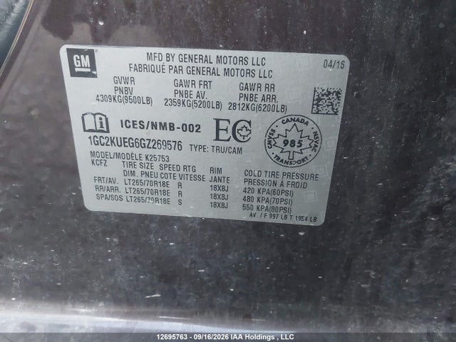 12695763 :رقم المزاد ، 1GC2KUEG6GZ269576 vin ، 2016 Chevrolet Silverado K2500 Heavy Duty مزاد بيع