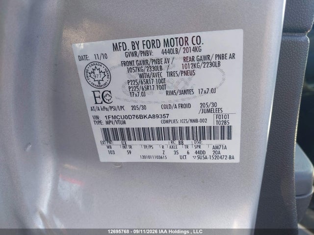 Продажа на аукционе авто 2011 Ford Escape Xlt Automatic, vin: 1FMCU0D76BKA89357, номер лота: 12695768
