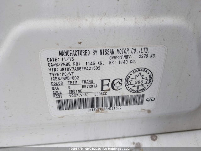 12695779 :رقم المزاد ، JN1BV7AR6FM421502 vin ، 2015 Infiniti Q50 Sport مزاد بيع