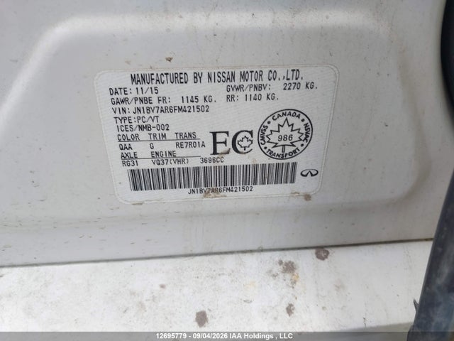 12695779 :رقم المزاد ، JN1BV7AR6FM421502 vin ، 2015 Infiniti Q50 Sport مزاد بيع