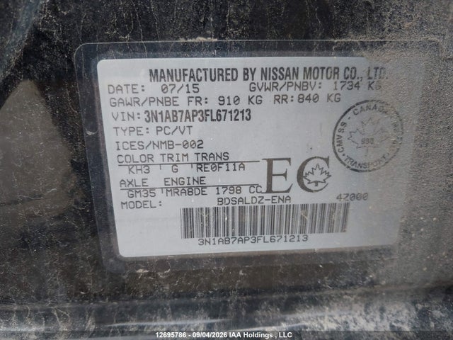 Nissan Sentra 2015 3N1AB7AP3FL671213 Image 9
