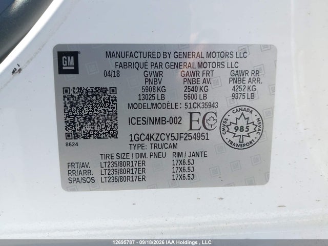 Продажа на аукционе авто 2018 Chevrolet Silverado 3500hd Lt, vin: 1GC4KZCY5JF254951, номер лота: 12695787