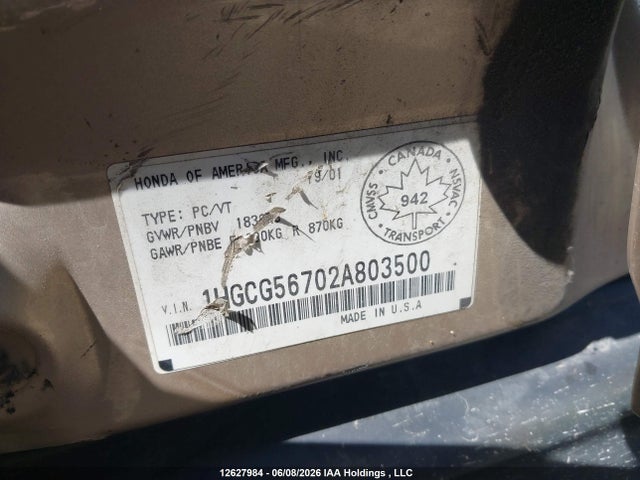 Продажа на аукционе авто 2002 Honda Accord Se, vin: 1HGCG56702A803500, номер лота: 12627984
