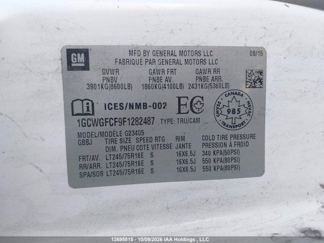 Продажа на аукционе авто 2015 Chevrolet Express 2500 1wt, vin: 1GCWGFCF9F1282487, номер лота: 12695815