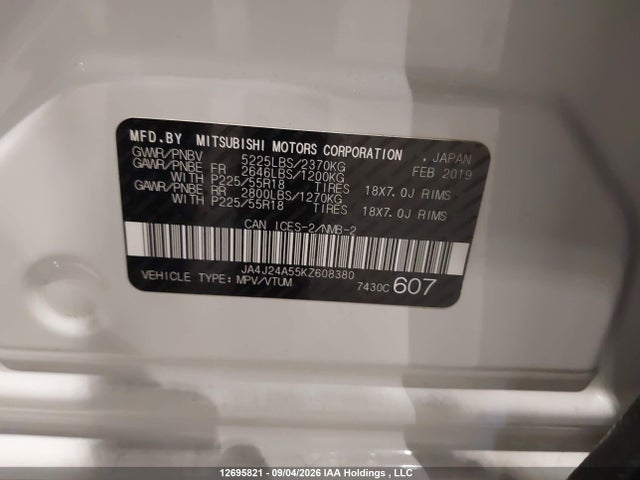 Продаж на аукціоні авто 2019 Mitsubishi Outlander Sel/gt, vin: JA4J24A55KZ608380, номер лоту: 12695821