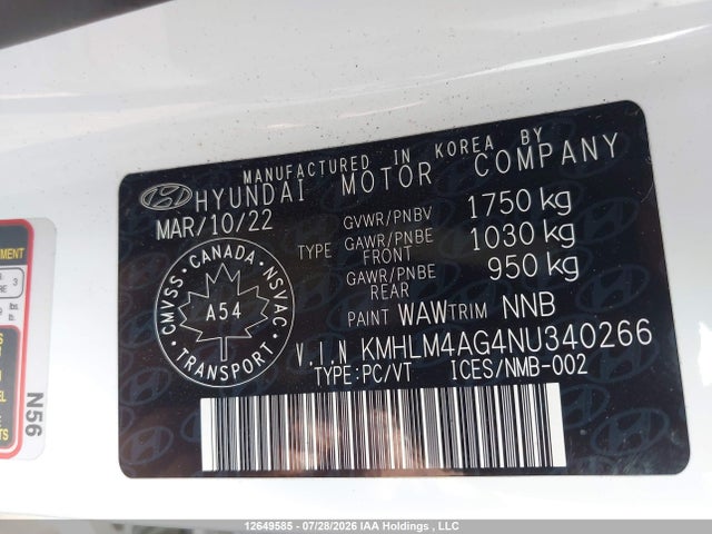 2022 Hyundai Elantra Preferred Ivt მანქანა იყიდება აუქციონზე, vin: KMHLM4AG4NU340266, აუქციონის ნომერი: 12649585