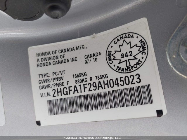 Продажа на аукционе авто 2010 Honda Civic Dx/dx-a, vin: 2HGFA1F29AH045023, номер лота: 12652664