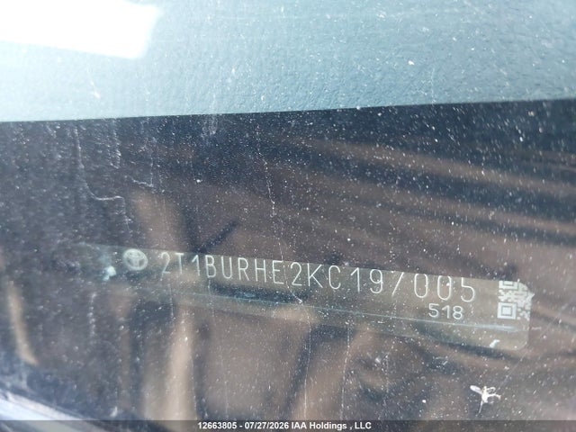 12663805 :رقم المزاد ، 2T1BURHE2KC197005 vin ، 2019 Toyota Corolla Ce مزاد بيع
