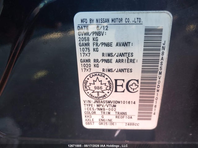 Продажа на аукционе авто 2013 Nissan Rogue Sv, vin: JN8AS5MV0DW101614, номер лота: 12671885