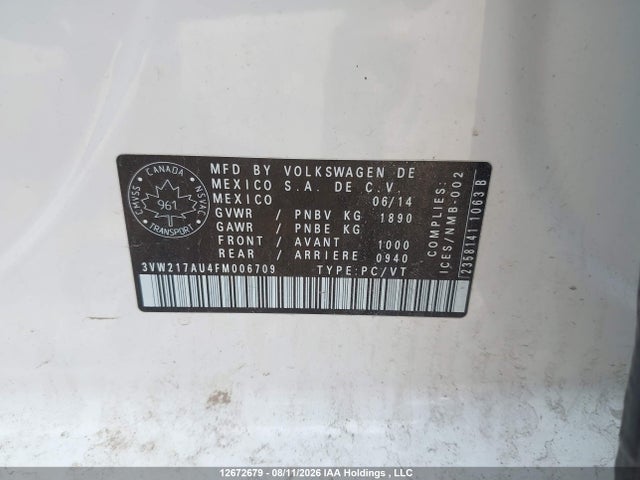 Продажа на аукционе авто 2015 Volkswagen Golf 1.8 Tsi Comfortline/1.8 Tsi Highline/1.8 Tsi Trendline, vin: 3VW217AU4FM006709, номер лота: 12672679