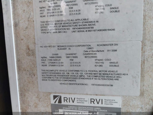 Aukcja sprzedaży 2006 Roadmaster Rail Monocoque, vin: 1RF43464X62039789, numer aukcji: 12695844