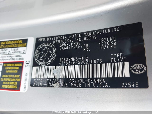 Aukcja sprzedaży 2009 Toyota Camry Le, vin: 4T1BE46K99U280075, numer aukcji: 12695845
