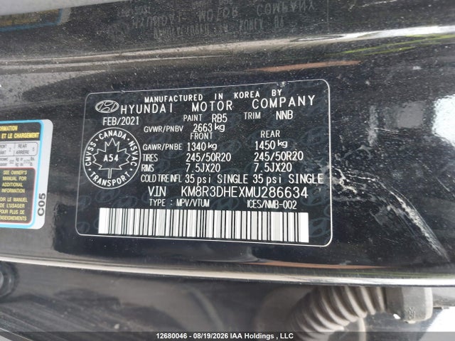 12680046 :رقم المزاد ، KM8R3DHEXMU286634 vin ، 2021 Hyundai Palisade Luxury 7-passenger Seating مزاد بيع