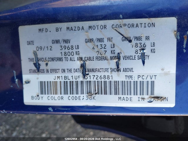 Aukcja sprzedaży 2013 Mazda Mazda3 Gx, vin: JM1BL1UF9D1726881, numer aukcji: 12682954