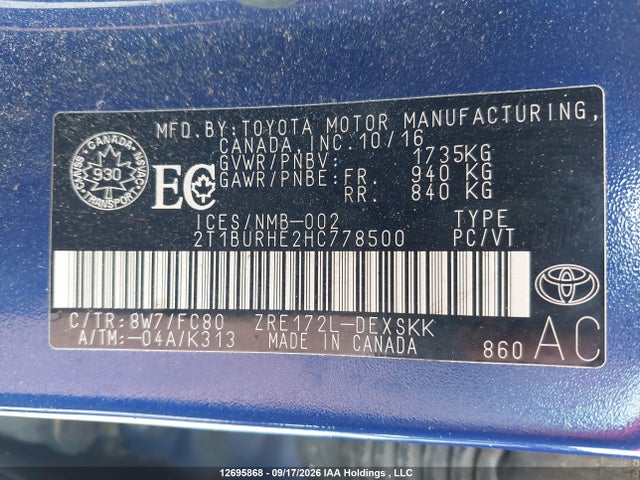 Toyota Corolla 2017 2T1BURHE2HC778500 Image 9