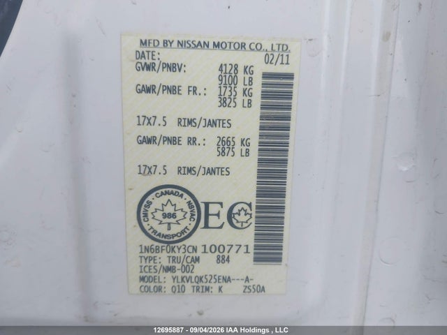 Aukcja sprzedaży 2012 Nissan Nv 2500 Nv2500 Hd S V6/nv2500 Hd Sv V6, vin: 1N6BF0KY3CN100771, numer aukcji: 12695887
