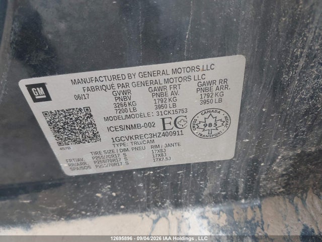 12695896 :رقم المزاد ، 1GCVKREC3HZ400911 vin ، 2017 Chevrolet Silverado 1500 1lt مزاد بيع