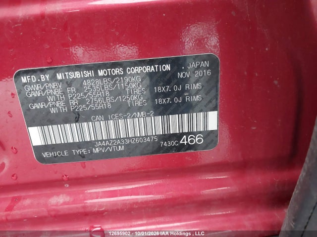 Mitsubishi Outlander Es 2017 JA4AZ2A33HZ603475 Image 9