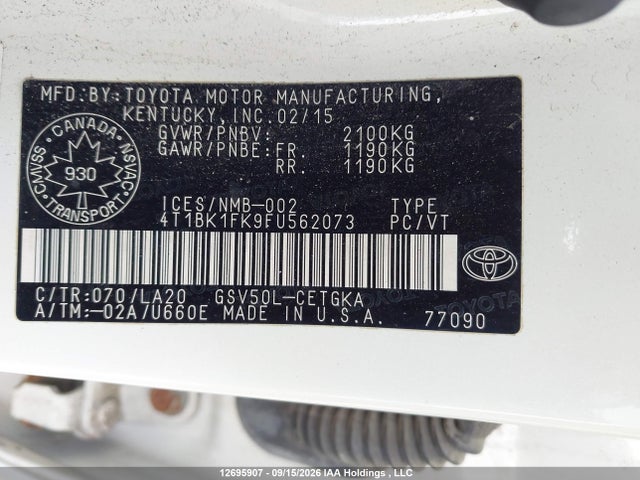 4T1BK1FK9FU562073 Toyota Camry Xse/xle